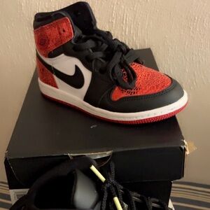 Nike Kids Black, Red & White High-Top Sneakers with Cracked Red Panels